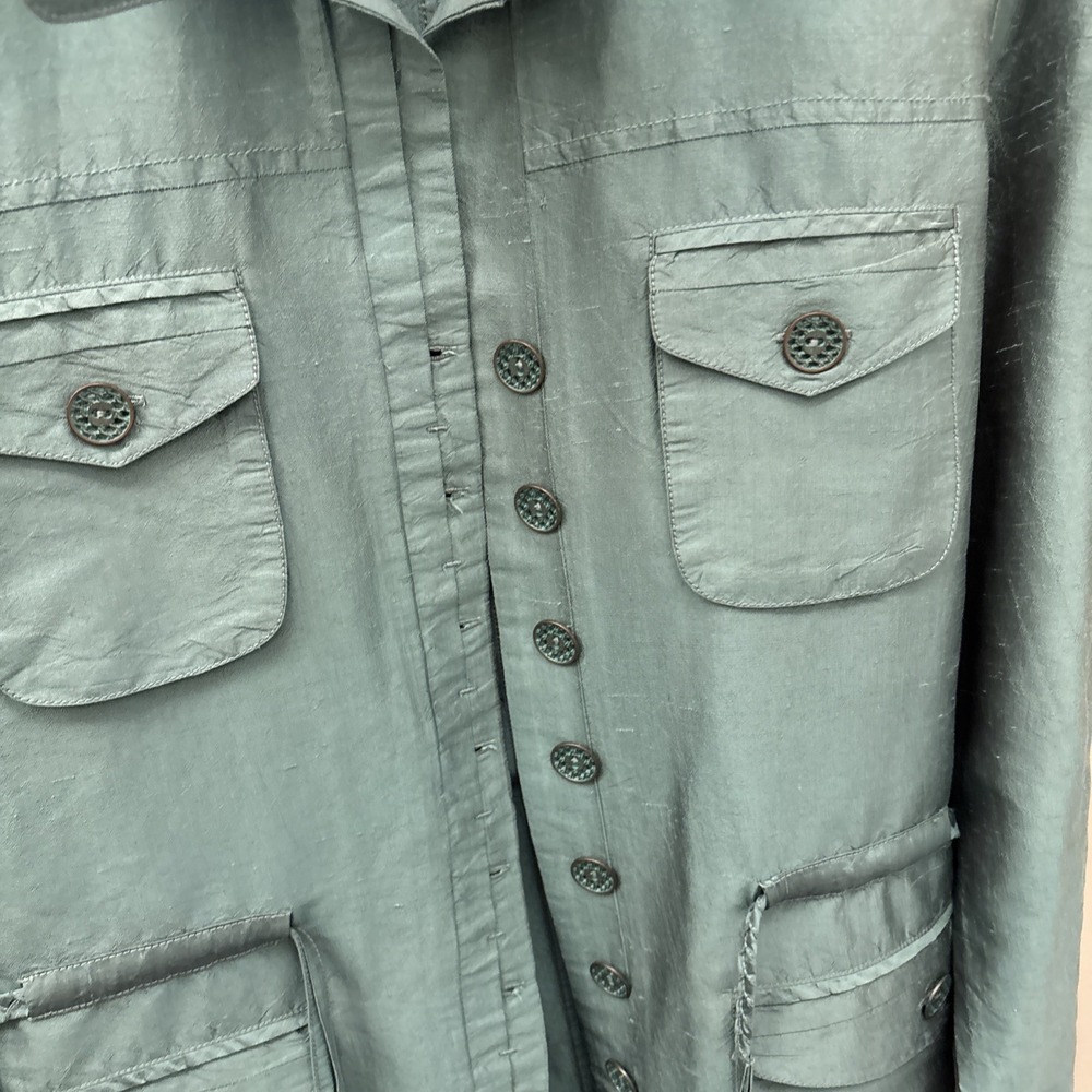 Nic & Zoe Silk Jacket Women's L Sea Green Jacket Button Up Pockets Braid Tassels - Picture 12 of 16